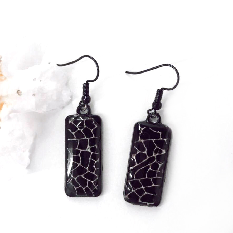 ◇MIDNIGHT MOMENT.◇ rectangle mini earring silver Modern Sterling Silver Rectangle Drop Earrings, Minimalist